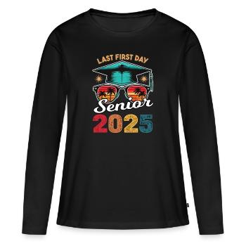 Dernier premier jour d’école 2025 - T-shirt manches longues Premium bio Femme - noir - Devant - Julia (174cm)