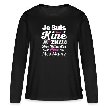 Je Suis Kinésithérapeute je fais des miracles - T-shirt manches longues Premium bio Femme - noir - Devant - Julia (174cm)