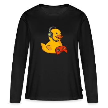 Canard en caoutchouc Canard en caoutchouc - T-shirt manches longues Premium bio Femme - noir - Devant - Julia (174cm)