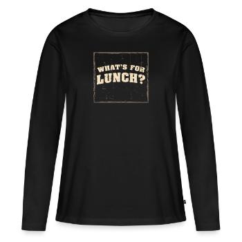 Qu’est-ce qu’on mange pour le déjeuner ? - T-shirt manches longues Premium bio Femme - noir - Devant - Julia (174cm)