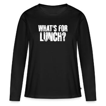 Qu’est-ce qu’on mange pour le déjeuner ? - T-shirt manches longues Premium bio Femme - noir - Devant - Julia (174cm)