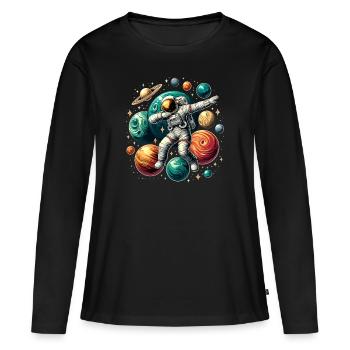 Astronaute Dabbing Planètes Astronaute Science Espace - T-shirt manches longues Premium bio Femme - noir - Devant - Julia (174cm)