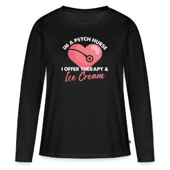 Je suis une infirmière psychiatrique J’offre une thérapie et des glaces - T-shirt manches longues Premium bio Femme - noir - Devant - Julia (174cm)