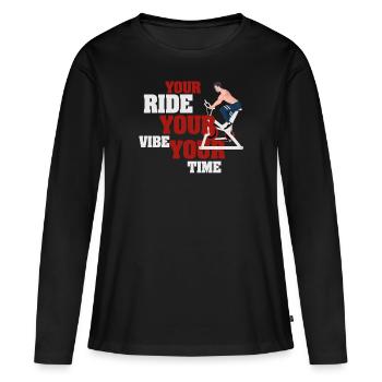 Votre balade Votre vibe Votre temps - T-shirt manches longues Premium bio Femme - noir - Devant - Julia (174cm)