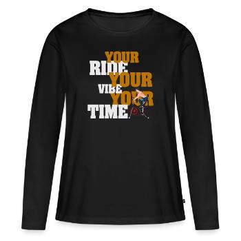 Votre balade Votre vibe Votre temps - T-shirt manches longues Premium bio Femme - noir - Devant - Julia (174cm)