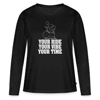 Votre balade Votre vibe Votre temps - T-shirt manches longues Premium bio Femme - noir - Devant - Julia (174cm)