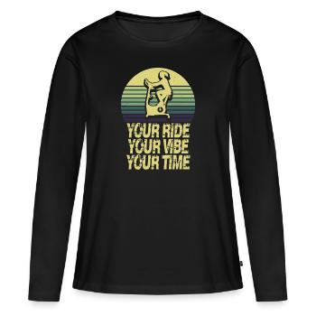 Votre balade Votre vibe Votre temps - T-shirt manches longues Premium bio Femme - noir - Devant - Julia (174cm)