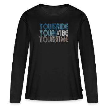 Votre balade Votre vibe Votre temps - T-shirt manches longues Premium bio Femme - noir - Devant - Julia (174cm)