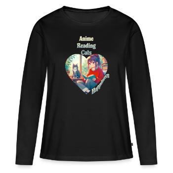 Anime - Reading - Cats - Happiness - Women's Premium Organic Long Sleeve Shirt - black - Front - Julia (174cm)