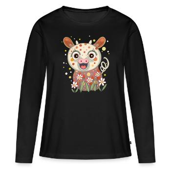 petit cochon dans le pré - T-shirt manches longues Premium bio Femme - noir - Devant - Julia (174cm)