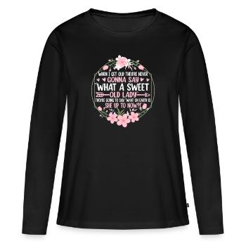 Quand je suis vieux, personne ne dit « Quel mon chéri » - T-shirt manches longues Premium bio Femme - noir - Devant - Julia (174cm)