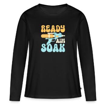 Ready Aim Tremper Water Fun Pistolet à eau d’été - T-shirt manches longues Premium bio Femme - noir - Devant - Julia (174cm)
