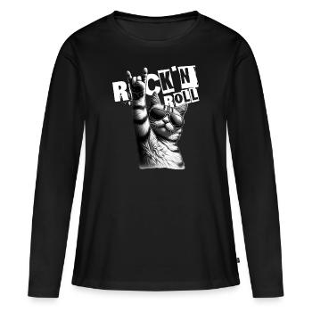 Musik Festival Rock Cat Rock n Roll - Frauen Premium Bio Langarmshirt - Schwarz - Vorne - Julia (174cm)