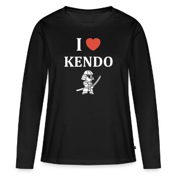 KENDO - T-shirt manches longues Premium bio Femme - noir - Devant - Julia (174cm)