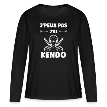 KENDO - T-shirt manches longues Premium bio Femme - noir - Devant - Julia (174cm)