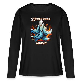 GEIST HALLOWEEN SÜSSES ODER SAURES - Frauen Premium Bio Langarmshirt - Schwarz - Vorne - Julia (174cm)