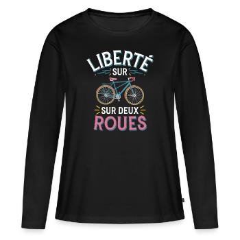 Liberté sur deux roues - T-shirt manches longues Premium bio Femme - noir - Devant - Julia (174cm)