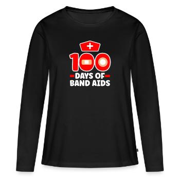 100 jours de pansement - T-shirt manches longues Premium bio Femme - noir - Devant - Julia (174cm)