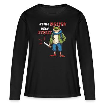 KEINE MESSER KEIN STRESS - Frauen Premium Bio Langarmshirt - Schwarz - Vorne - Julia (174cm)