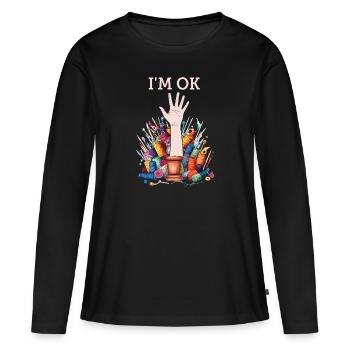 Couture, couture, couture, courtepointe - T-shirt manches longues Premium bio Femme - noir - Devant - Julia (174cm)