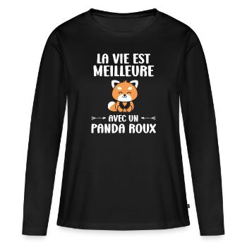 panda roux - T-shirt manches longues Premium bio Femme - noir - Devant - Julia (174cm)