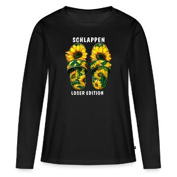 SCHLAPPEN LOSER EDITION - Frauen Premium Bio Langarmshirt - Schwarz - Vorne - Julia (174cm)