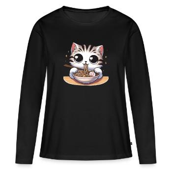 Ramen Cute Cat Kawaii Gifts Japan - Women's Premium Organic Long Sleeve Shirt - black - Front - Julia (174cm)