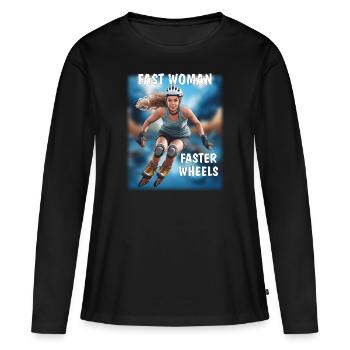 FAST WOMAN, FASTER WHEELS - Frauen Premium Bio Langarmshirt - Schwarz - Vorne - Julia (174cm)