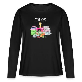 Couture, couture, couture, courtepointe - T-shirt manches longues Premium bio Femme - noir - Devant - Julia (174cm)