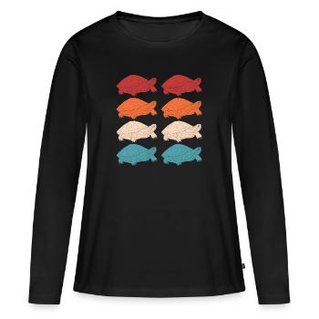 Tortue Vintage Rétro Tortue Curseur à oreilles rouges - T-shirt manches longues Premium bio Femme - noir - Devant - Julia (174cm)