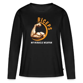 LE BICEPS, MON ARME MIRACLE - T-shirt manches longues Premium bio Femme - noir - Devant - Julia (174cm)
