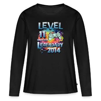 Level 11 Unlocked since 2014 Birthday - Women's Premium Organic Long Sleeve Shirt - black - Front - Julia (174cm)