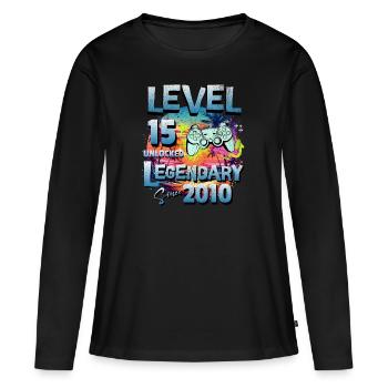 Level 15 Freigeschaltet seit 2010 Geburtstag - Frauen Premium Bio Langarmshirt - Schwarz - Vorne - Julia (174cm)