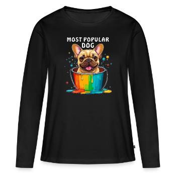 FRENCHIE CHIEN LE PLUS POPULAIRE - T-shirt manches longues Premium bio Femme - noir - Devant - Julia (174cm)