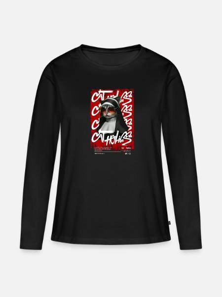 Cat-holics - Frauen Premium Bio Langarmshirt - Schwarz