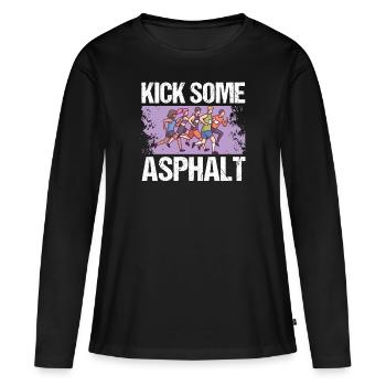 Jogging Kick Un peu de course sur asphalte - T-shirt manches longues Premium bio Femme - noir - Devant - Julia (174cm)