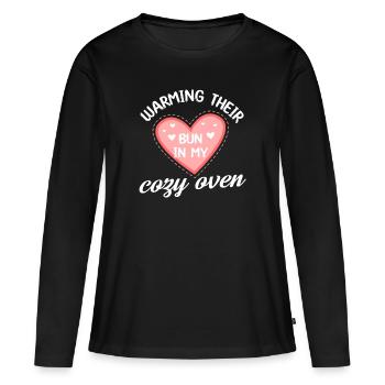 warming their bun in my cozy oven Design - Frauen Premium Bio Langarmshirt - Schwarz - Vorne - Julia (174cm)