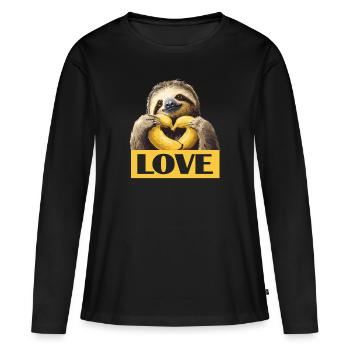 mignon paresseux avec coeur de banane Love Forever - T-shirt manches longues Premium bio Femme - noir - Devant - Julia (174cm)