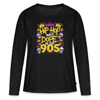 Vibrations hip-hop des années 90 – L’âge d’or - T-shirt manches longues Premium bio Femme - noir - Devant - Julia (174cm)