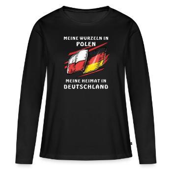RACINES EN POLOGNE, MAISON EN ALLEMAGNE - T-shirt manches longues Premium bio Femme - noir - Devant - Julia (174cm)