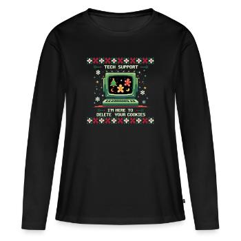 Tech Support – Funny Delete Cookies Shirt - Frauen Premium Bio Langarmshirt - Schwarz - Vorne - Julia (174cm)