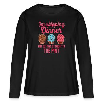 Sauter le dîner Obtenir de la crème de pinte - T-shirt manches longues Premium bio Femme - noir - Devant - Julia (174cm)