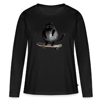 Gueule de bois sur le skateboard - T-shirt manches longues Premium bio Femme - noir - Devant - Julia (174cm)
