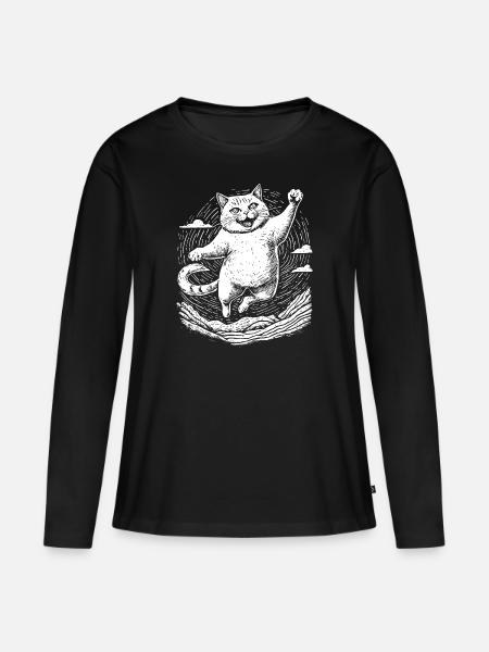 Katze übt Karate - Frauen Premium Bio Langarmshirt - Schwarz