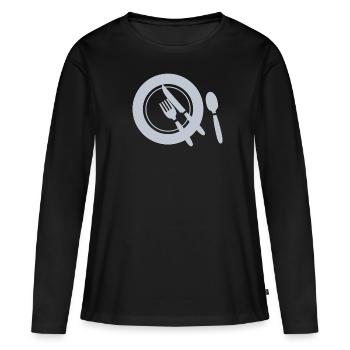 Assiette servie Icon BBQ complet - T-shirt manches longues Premium bio Femme - noir - Devant - Julia (174cm)