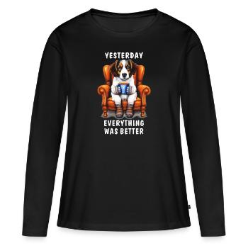 HIER TOUT ALLAIT MIEUX - T-shirt manches longues Premium bio Femme - noir - Devant - Julia (174cm)