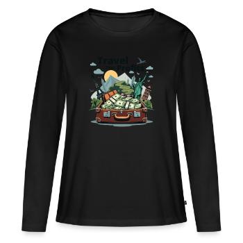 AUF REISE - Frauen Premium Bio Langarmshirt - Schwarz - Vorne - Julia (174cm)