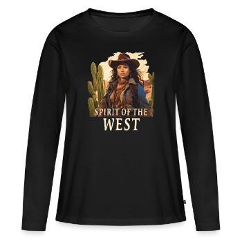 L’ DE L’OUEST - T-shirt manches longues Premium bio Femme - noir - Devant - Julia (174cm)