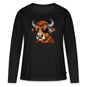 VACHE AVEC LUNETTES DE SOLEIL CASQUE - T-shirt manches longues Premium bio Femme - noir - Devant - Julia (174cm)