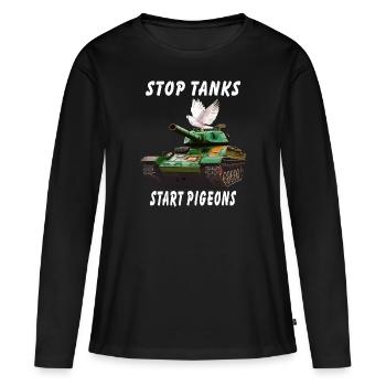 STOP TANKS START PIGEONS - T-shirt manches longues Premium bio Femme - noir - Devant - Julia (174cm)